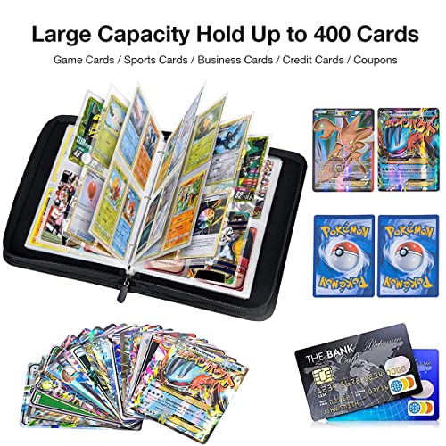 LIUDU картичка Биндер 4-џеб, 400 картички за игри со џебови со 50 ракави, Колекција на картички за збирки за збирки за збирки за деца Подароци за деца