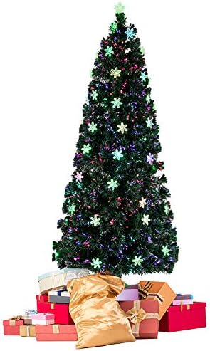ZPEE Fiber Optic Pret Lit Lit Xmas Pine Tree, 6ft 230 гранки новогодишни елки со декор на снегулка, гранки широко распространети