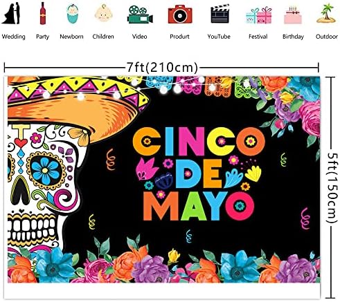 Ticuenicoa 7x5ft Мексиканска фиеста позадина Cinco de mayo photo booth arty parts carnival background cartureg floral шарен банер табела