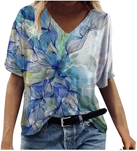 Женски кратки ракави врвови преголеми маици за жени модни модни кратки ракави блузи лабави врвови за врвови на вратот на вратот
