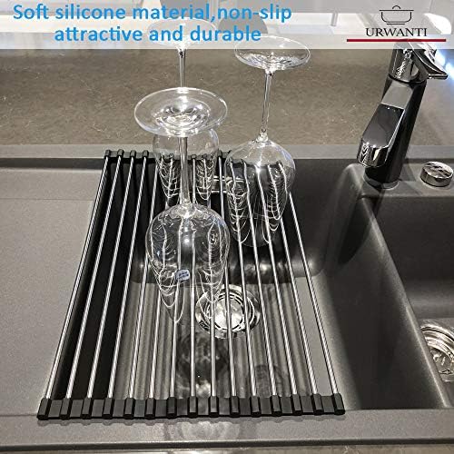 Превртете ја решетката за сушење на садот, над решетката за сушење на садот за мијалник, компактен кујнски плоча за миење садови