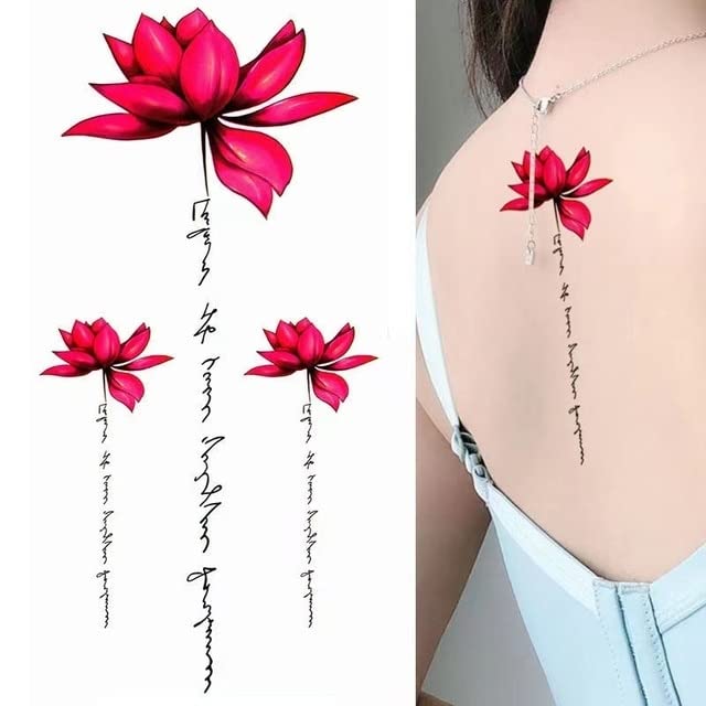 2 листови водоотпорна налепница за привремена тетоважа лотос дизајн дизајн на тело уметност лажна тетоважа блиц тетоважа назад женска