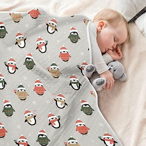 Олабаки симпатична пингвин Божиќна шема Бебе ќебе за момчиња Девојче памук фрлано ќебе за ќебе за креветчиња за креветчиња за