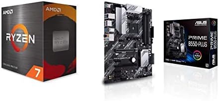 AMD Ryzen 7 5800X 8-јадрен, 16-нишки Отклучен десктоп процесор и Asus Prime B550-Plus AMD AM4 ZEN 3 RYZEN 5000 & 3RD GEN RYZEN ATX Матична