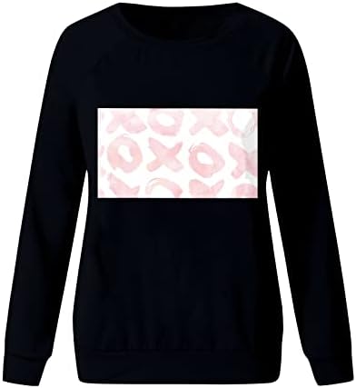 Женска женска срцева џемпер за џемпери за валентин графичка кошула loveубов срце писмо печати џемпер на екипажот на екипажот на врвовите