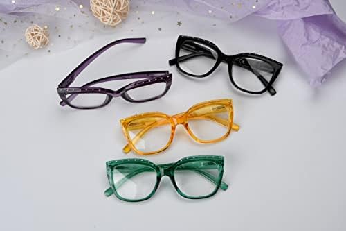 Очила за читање со 4 пакувања за жени Rhinestone читатели на очила за мачки око +1,75