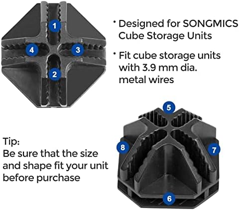 Пластични конектори на Songmics за единицата за складирање на коцка за жица DIY, 20 парчиња, ABS конектор со 8 слотови, црна AULPC0B20