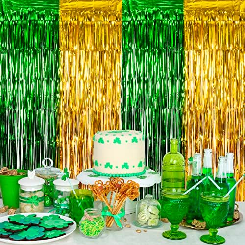 Лолстар Сент Патрик Денот на фолијата Фринг завеси, украси за забави на Денот на Патрик, 2 пакувања од 3,3 x 6,6 стапки зелено