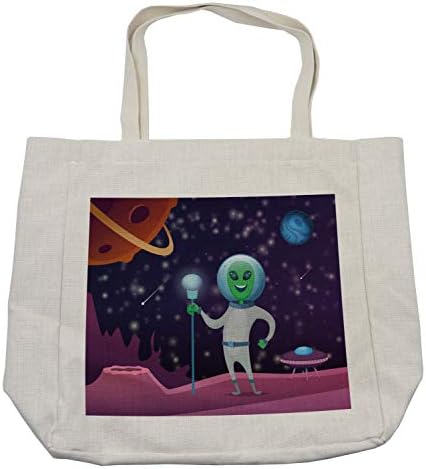 Торба за купување на туѓи Амбесон, космичка вселенска позадина со смешни ликови надворешни светски елементи, еколошка торба