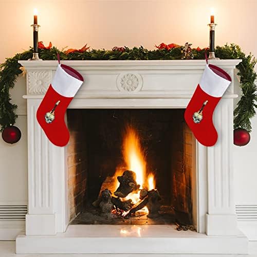 Череп гитара Божиќни чорапи црвен кадифе со бела торба за бонбони Божиќни украси и додаток за семејна забава