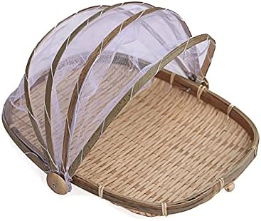 13 Правоаголен бамбус што служи храна шатор корпа за пикник корпа со овошје со нето доказ за инсекти од покривање