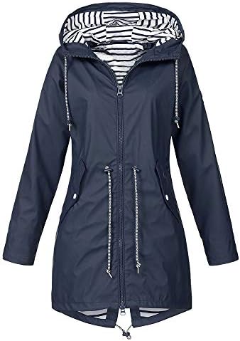 Uofoco јакни за жени цврста јакна од дожд на отворено плус јакни водоотпорен качулки за ветерници за ветерници