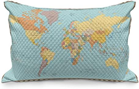 Ambesonne гроздобер картографија ватирана перница, разнобојни земји од политичка светска мапа, стандардно капакот на перницата со големина
