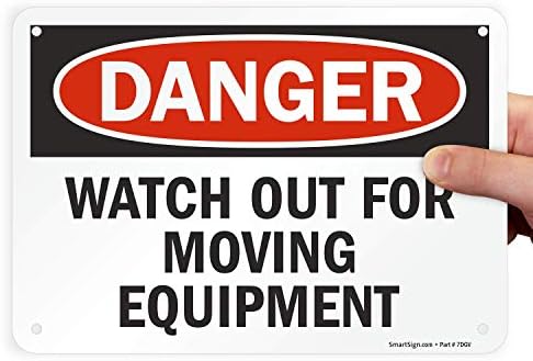 SmartSign „Опасност - Внимавајте на опрема за движење“ | 7 x 10 пластика