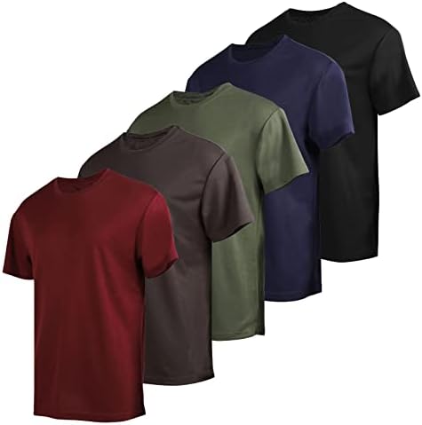 Менс активни атлетски маици Брзо сув тренинг салата за кратки ракави екипаж маички 5 пакувања