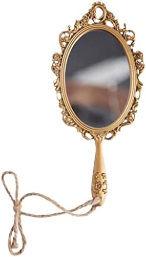 UXZDX Европски стил Гроздобер преносен златен принцеза шминка огледало Рачно огледало за облекување на домаќинството Огледало за облекување на домаќинството