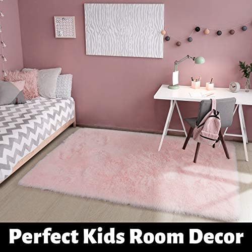 Розов килим за девојчиња соба 4x6ft, виножито тркалезен килим 5ft, меки килим за спална соба, крзнен тепих за детска соба, килим