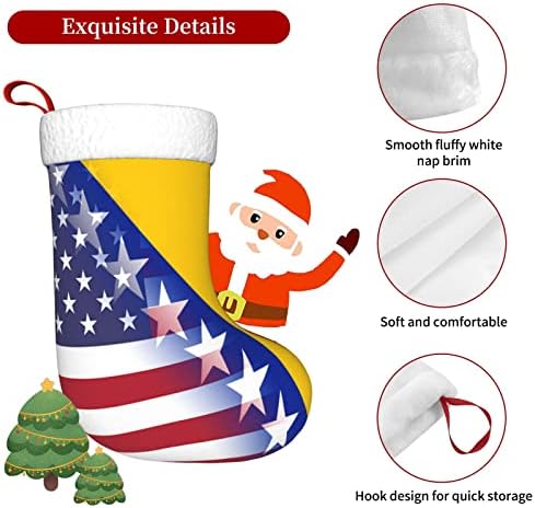 Американско знаме и босинско знаме Божиќни чорапи, подароци за одмор на Божиќ за украси за семејни празници 18-инчни