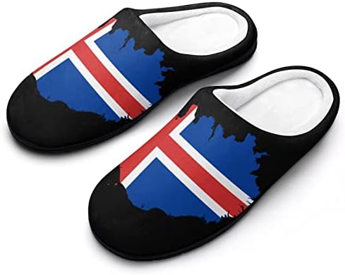 Знаме Мапа На Исланд Машки Влечки За Куќи Топли Лизгачки Домашни Чевли За Внатрешни Надворешни со Гумен Ѓон