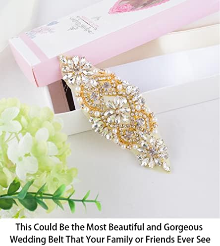 Злато аплици за фустан Rhinestone Applique 2pcs невестински појас појас злато дијаманте аплика свадбен појас Rhinestone топол