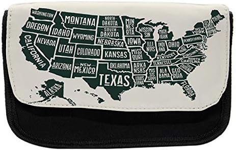 Лунарлив случај на молив во САД, имиња на мапи и држави, торба со молив со ткаенини со двоен патент, 8,5 x 5,5, беж јаглен сив