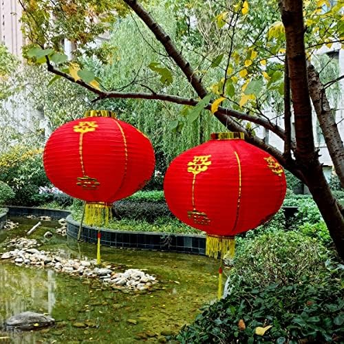 Kymy 2023 Кинески црвени фенери, 2 парчиња црвени висечки декоративни кинески годишни фенери за кинеска нова година, пролетен фестивал,