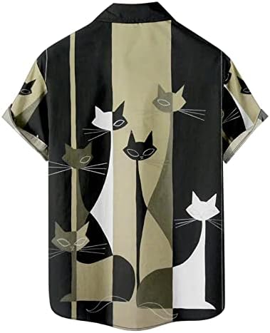 Zddo Mens Lutture Lutture Down Down кошули, Смешно мачки животински графички печати гроздобер краток ракав врвна улична мода лежерна кошула