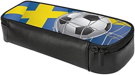 Фудбалска цел и шведска знаме со молив со молив, пун кожен молив, пенкало за пенкало со голем капацитет, кутија за молив торбичка торба за