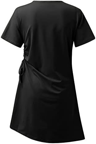 Sundresses тркалезен врат тенок фит жени плус големина фустан вратоврски врзани фустани за жени летна обична естетска цврста боја
