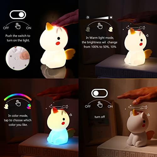 Ноќно Светло KeeKit За Деца, Силиконска Ноќна Ламба Во Форма На Еднорог Со USB Полнење, Пренослива 7 Светилка За Промена На Бојата За Деца,