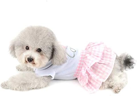 Селмаи слатка срцева кошула принцеза кариран фустан за мало куче мачко кутре летни облеки свадба роденденска забава костум јорки