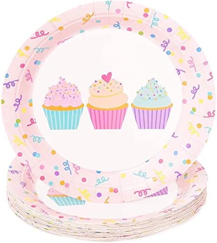 Haimai 24 Cupcake Тематски партиски материјали и украси за роденден, розови хартиени плочи, салфетки, чаши и прибор за јадење