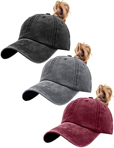 Зексиан 3 пакет женски гроздобер измиен потресен бејзбол-капа со конска опашка спорт спортска капа за голф