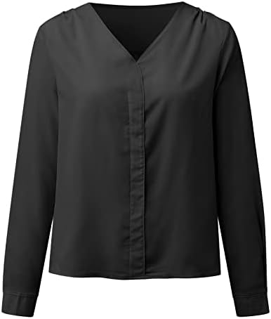 Ubstенски женски обичен v врат со долги ракави кошула дами копче надолу цврсто шифон формална работна облека за блузи врвови џемпери дуксери