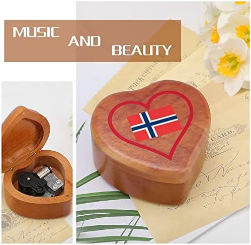 Loveубов Норвешка Црвено срце Вуд Музичка кутија Антички врежани музички кутии за роденденски Божиќ Денот на благодарноста