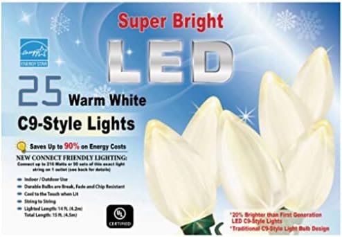 Време на одмор 25 ултра светло LED топли бели светла C9