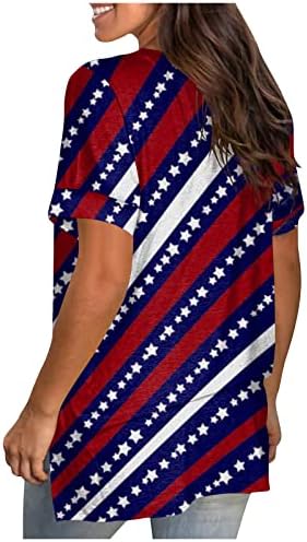Oclun женски летни кошули секси краток ракав 4 -ти јули патриотски принтрен врвот V вратот лабава фустана кошула со блуза,