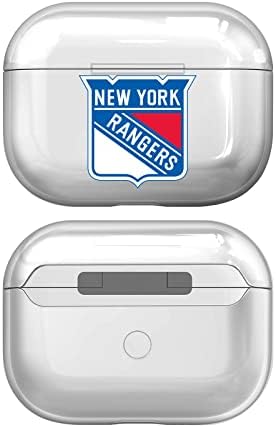 Дизајн на главни случаи официјално лиценциран NHL New York Rangers Team Logo Clear Hard Crystal Cover компатибилен со Apple AirPods