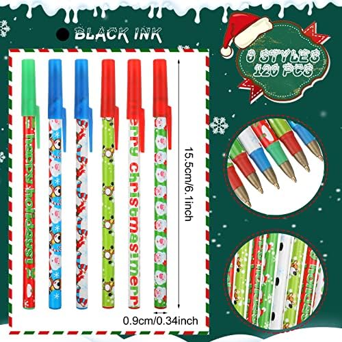 120 парчиња Божиќни стапчиња пенкала за одмор, пенкала 0,7 мм црно мастило Божиќни пенкала за забави соработници деца деца кои пишуваат