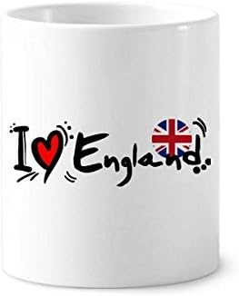 Го сакам Англија Светско знаме на срцето за заби, држач за заби, кригла керамички штанд, молив чаша
