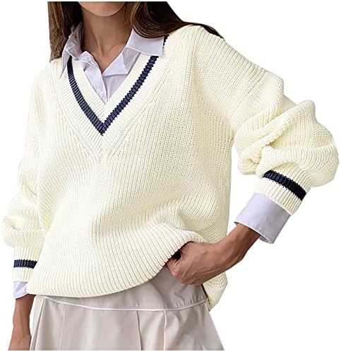 Џемпери за жени секси V-врат со долга ракав со трикотажа со ребрести плетени пуловер, џемпер џемпер со џемпер со цврста боја, врвови на