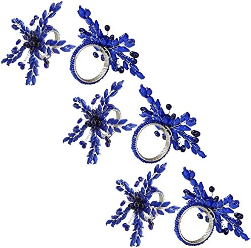 ITOS365 прстени со салфетки сет од 6 за забави за украсување на трпезариска маса секој ден метална салфетка држач лисја сина