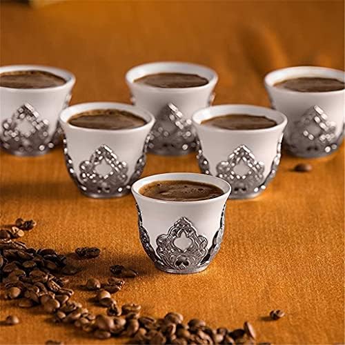 YCZDG кафе -порцелански чаши со држачи поставени за 6 лица сребрен подарок роденден направен во мисирка
