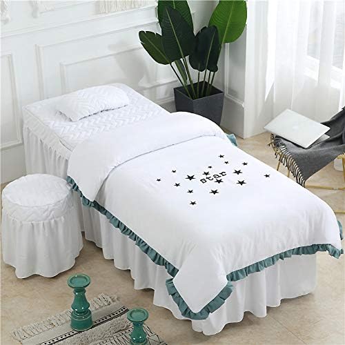 Измиени памучни комплети за маса за масажа со џакард, цврста боја квадратна глава 4-парчен кревет за кревет за кревет со постелнина