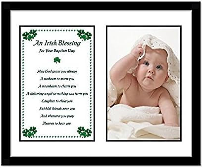 Подарок за поезија подарок за крштевање, ирски благослов за девојче или момче во црна рамка од 8х10 инчи, додадете 4x6 инчи фотографија
