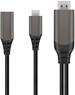 USB C до HDMI кабел, тип C до HDMI адаптер 4K со 55W PD порта за полнење компатибилен со Switch, MacBook Pro Air, iPad Pro, Microsoft Surface,
