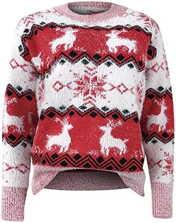 Ymosrh женски грда Божиќ џемпер џемпер снегулки од снегулки плетени џемпер лабава
