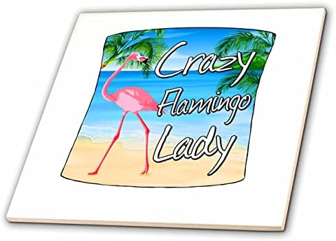 3дроза Смешни Луди Фламинго Дама на тропска плажа со палми. - Плочки