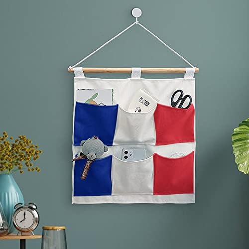 Франција Знаме Ѕид Плакарот Виси Торба За Складирање 6 Џебови Лен Памук Над Вратата Организатор Торбички За Спална Соба Бања