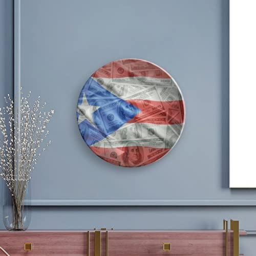 Знамето на Порто Рикан на долар пари гроздобер коска Кина Декоративна плоча со приказ Слатка чинија Подарок за подароци Дома